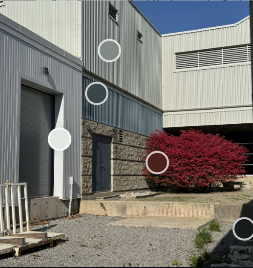 White, light gray, light blue, red, black